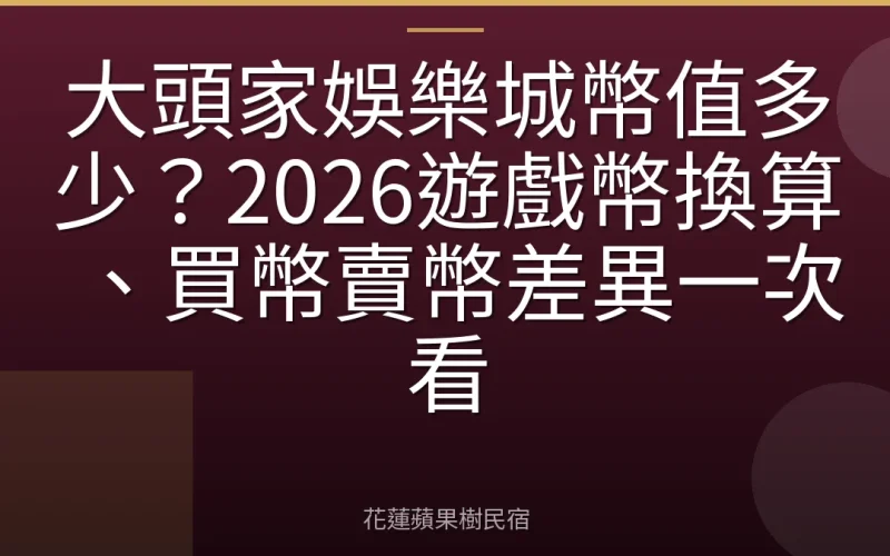 大頭家娛樂城幣值多少？2026遊戲幣換算、買幣賣幣差異一次看