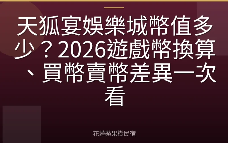 天狐宴娛樂城幣值多少？2026遊戲幣換算、買幣賣幣差異一次看